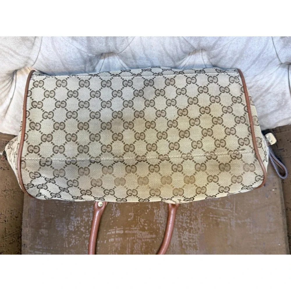 Gucci GG Monogram Canvas Sukey Boston Bag Beige Brown Leather 223974 48754
